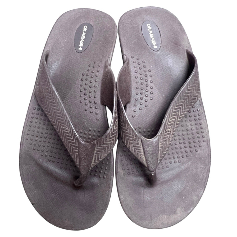 Okabashi Brown Flip Flop Sandals Wedge Arch Support M/L